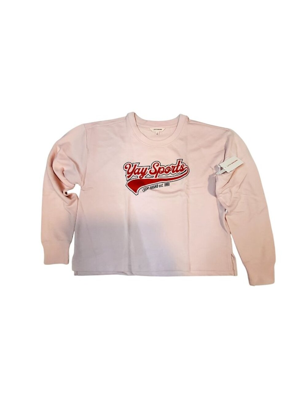 Lucky Brand Yay Sports Pink Long Sleeve Top Womens L Logo Graphic Cotton Blend